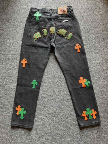1:1 quality version Miami Limited Silver Button Sanskrit Colorblock Leather Cross Jeans