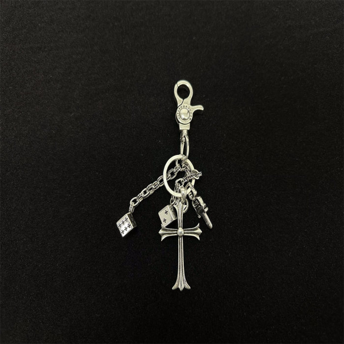Pure Silver Cross Love Anchor Sword Keychain