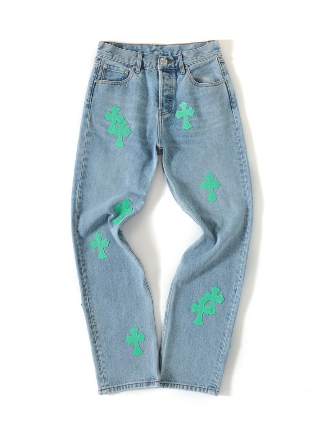 1:1 quality version Pure Silver Button Green Leather Cross Jeans