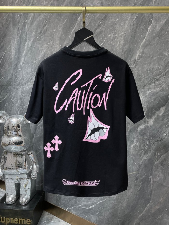 Pink Cross Patchwork Leather Sanskrit Hand Painted Graffiti tee 3 colors