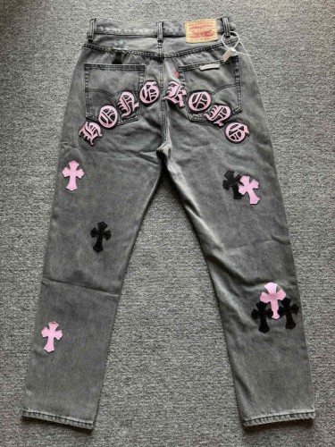 1:1 quality version Hong Kong Limited Pure Silver Button Pink & Black Leather Cross Jeans
