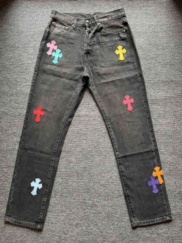 1:1 quality version 925 Pure Silver Buckle Leather Colorful Cow Logo Jeans