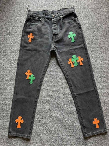 1:1 quality version Miami Limited Silver Button Sanskrit Colorblock Leather Cross Jeans