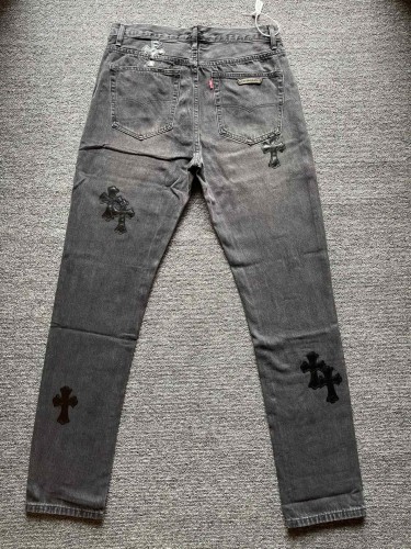 1:1 quality version 925 Pure Silver Washed Gray Leather Logo Jeans