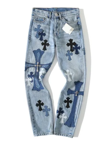 1:1 quality version CH Heavy Duty Appliquéd Pure Silver Button Cross Washed Jeans