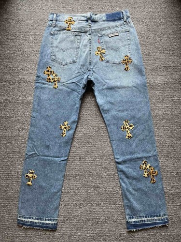 1:1 quality version 925 Pure Silver Button Leopard Logo Wash Blue Jeans