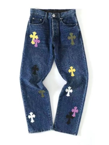 1:1 quality version CH Limited Edition Colorful Leather Cross Pure Silver Button Jeans