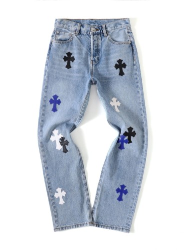 1:1 quality version Pure Silver Button Black White Blue Leather Cross Jeans
