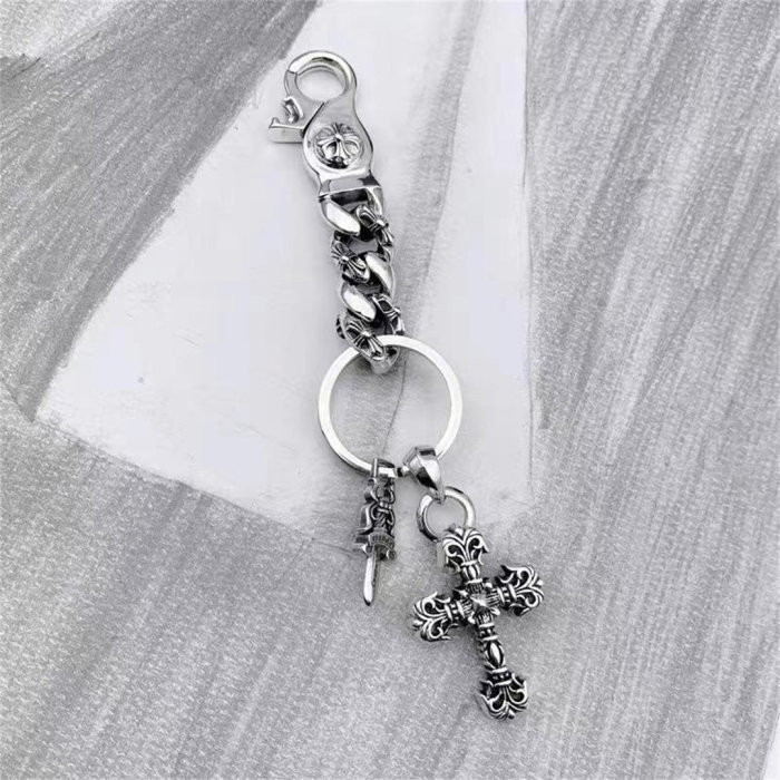 Pure Silver Cross Love Anchor Sword Keychain