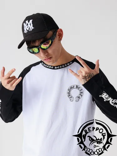1:1 quality version Back big horseshoe print black and white matching color long sleeves