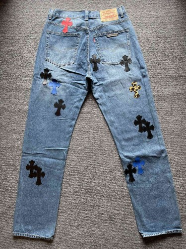 1:1 quality version 925 Pure Silver Button Full Stamped Cross Ripped Vintage Jeans