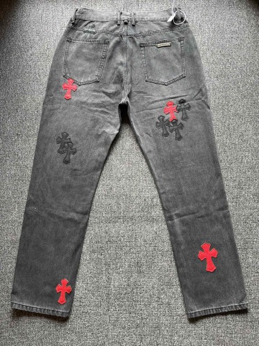 1:1 quality version 925 Pure Silver Two Tone Leather Cross Straight Leg Jeans