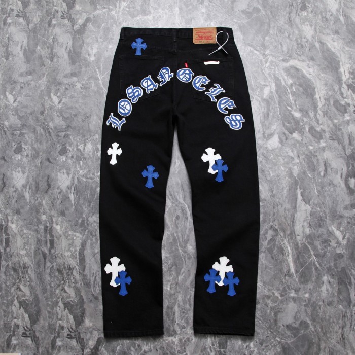 1:1 quality version Los Angeles Limited 925 Pure Silver Button Two Tone Leather Cross Jeans