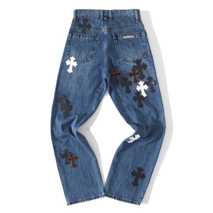 1:1 quality version Flame Pure Silver Button Black, White and Brown Leather Cross Jeans