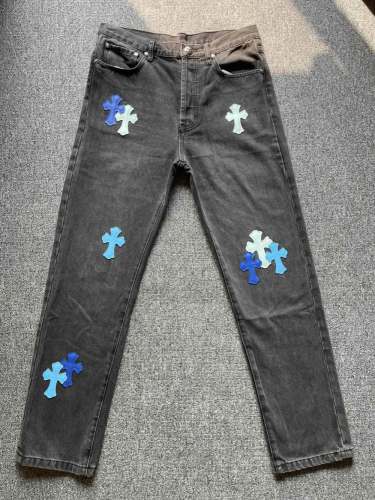 1:1 quality version 925 Pure Silver Three Blue Leather Logo Jeans