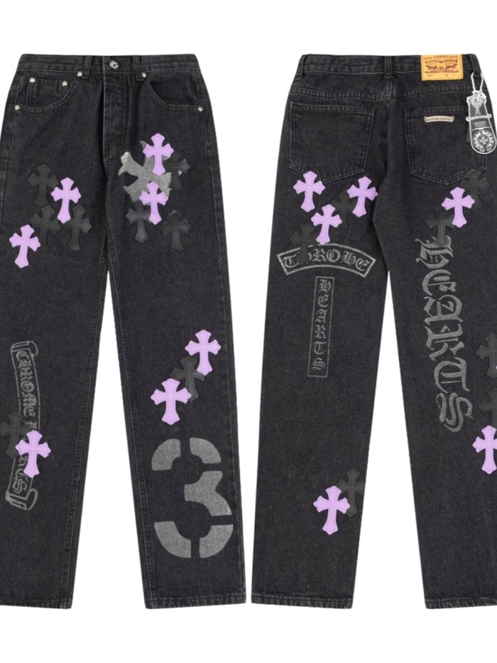 1:1 quality version Multi Logo 925 Pure Silver Buckle Purple Leather Cross Jeans