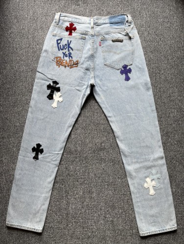 1:1 quality version Cartoon Graffiti 925 Pure Silver Colorful Leather Logo Jeans