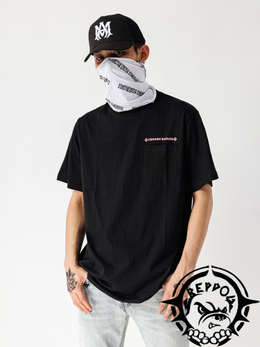 1:1 quality version Pink lettering Banner tee black