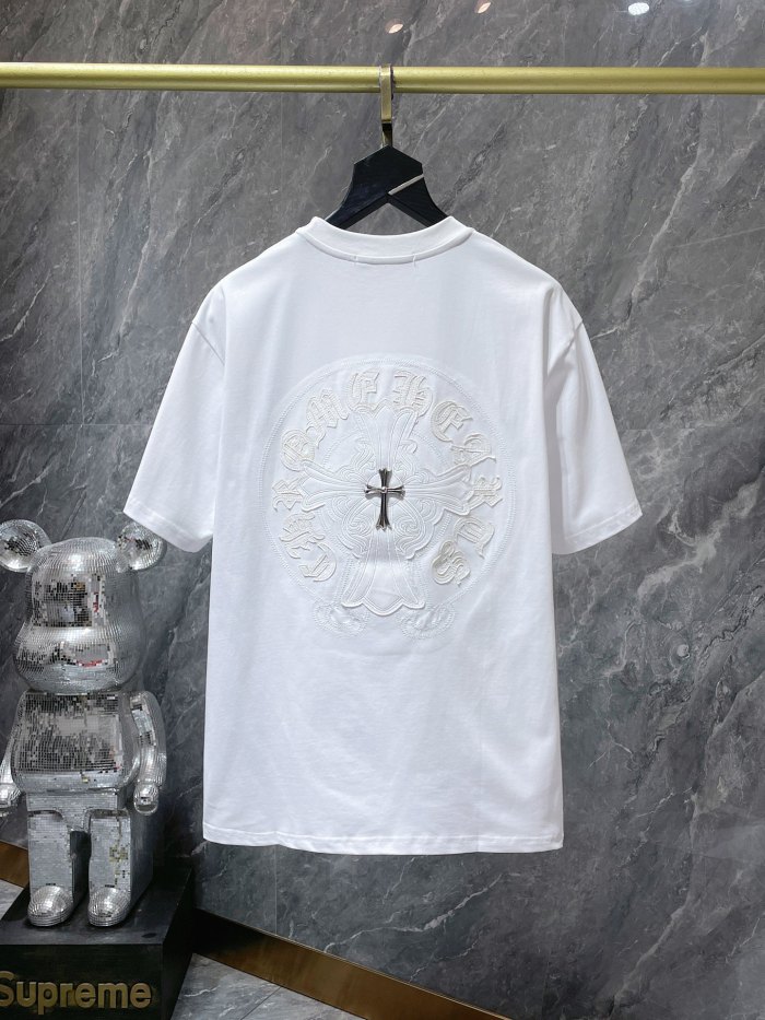 1:1 quality version Horseshoe Sanskrit Handmade Button Cross Patch Embroidered Tee 2 colors