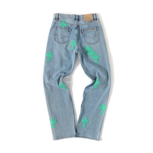 1:1 quality version Pure Silver Button Green Leather Cross Jeans