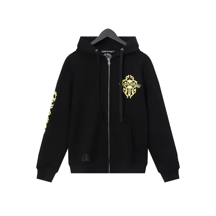 Yellow dagger print zipper hoodie