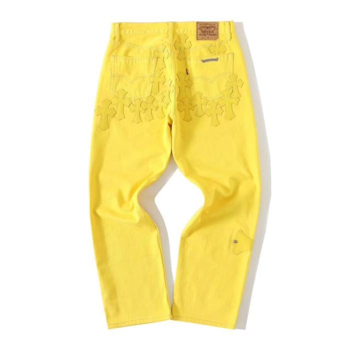 1:1 quality version New York Limited Yellow Ox King Leather Pure Silver Button Cross Jeans