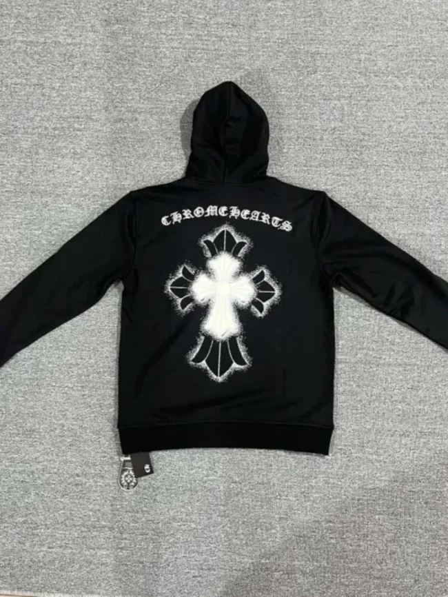 Hooded Sweatshirt with Big Cross Print on the Back