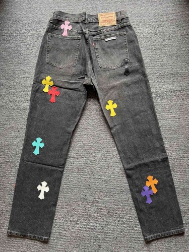 1:1 quality version 925 Pure Silver Buckle Leather Colorful Cow Logo Jeans