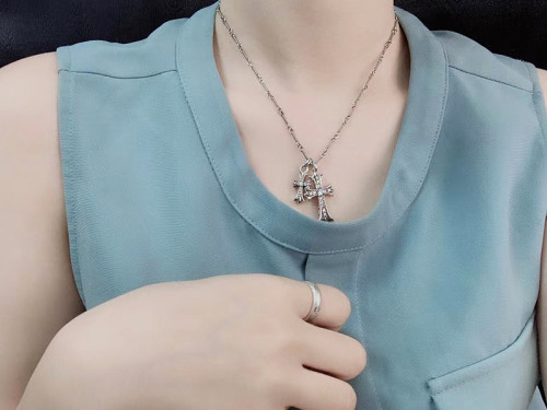 1:1 quality version Sterling Silver CH and Diamond Double Cross Necklace 12 colors