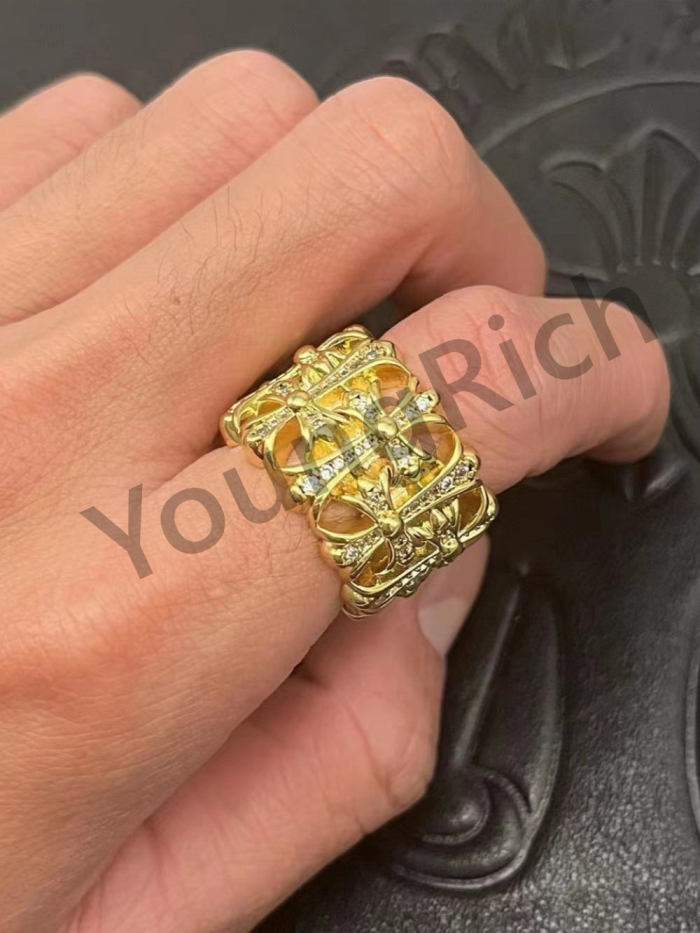 1:1 quality version Pure Silver Gold-Plated 22K Tombstone Cross Ring with Diamonds