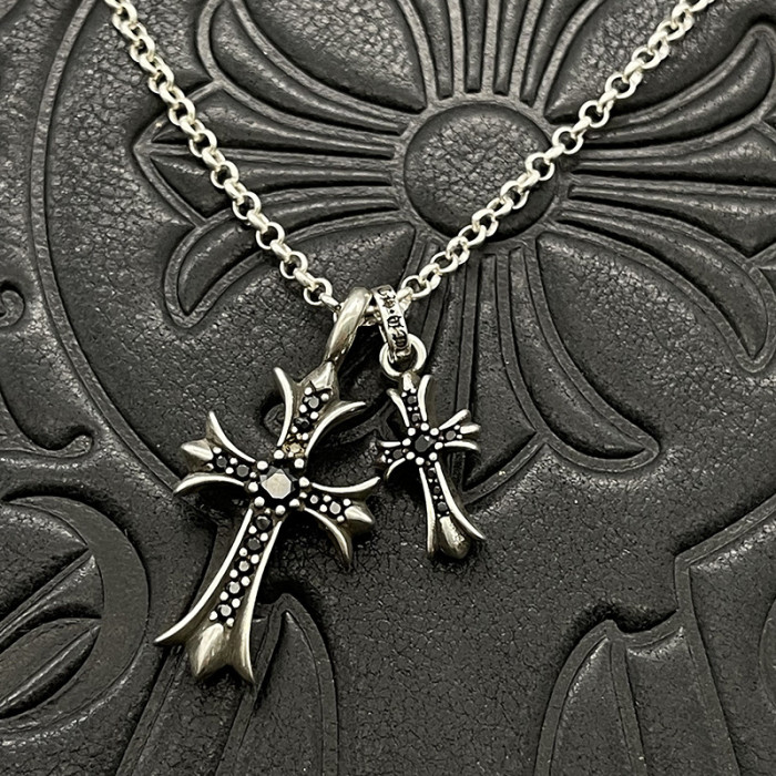 1:1 quality version Sterling Silver CH and Diamond Double Cross Necklace 12 colors