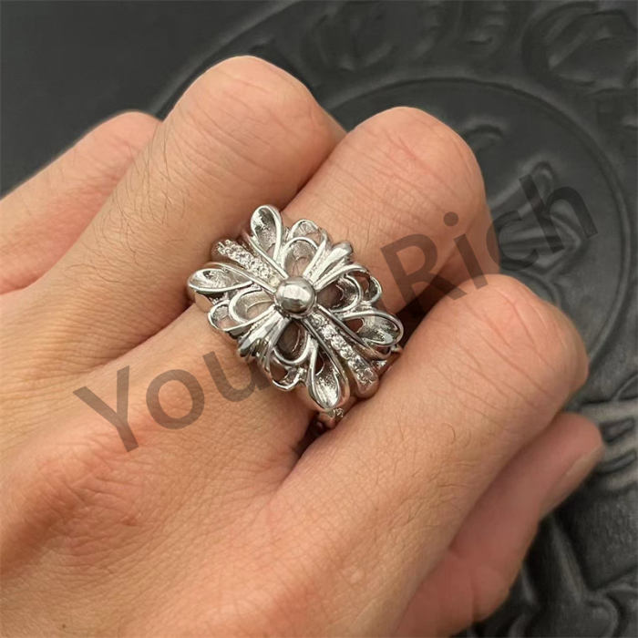 1:1 quality version CH Vintage Pure Silver Cross Cross Flower Tomb Sword Hexagram Ring 25 colors