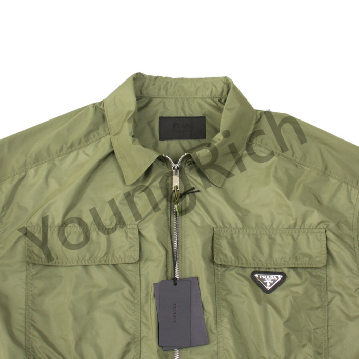 1:1 quality version Pocket Triangle Label Zipper Short Sleeve Shirt 2 colors