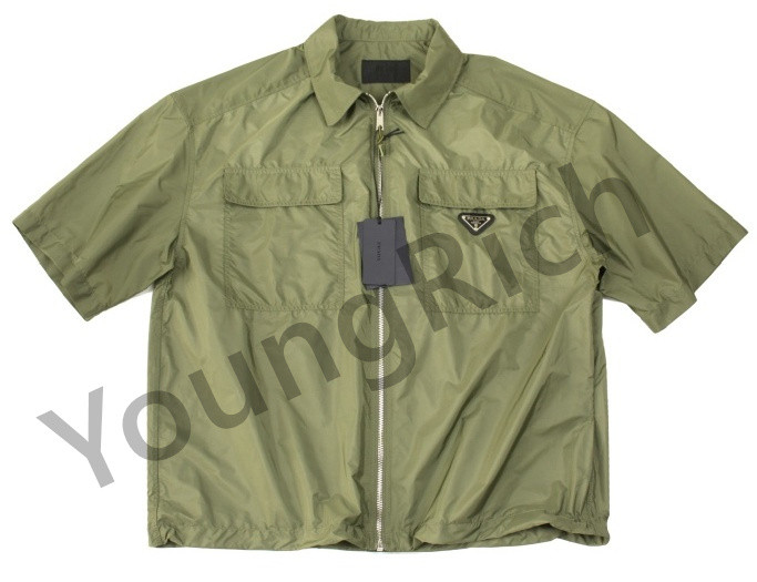 1:1 quality version Pocket Triangle Label Zipper Short Sleeve Shirt 2 colors