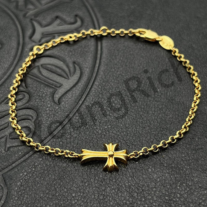 1:1 quality version Classic Sterling Silver Gold Plated 22K Gold Cross Adjustable Bracelet