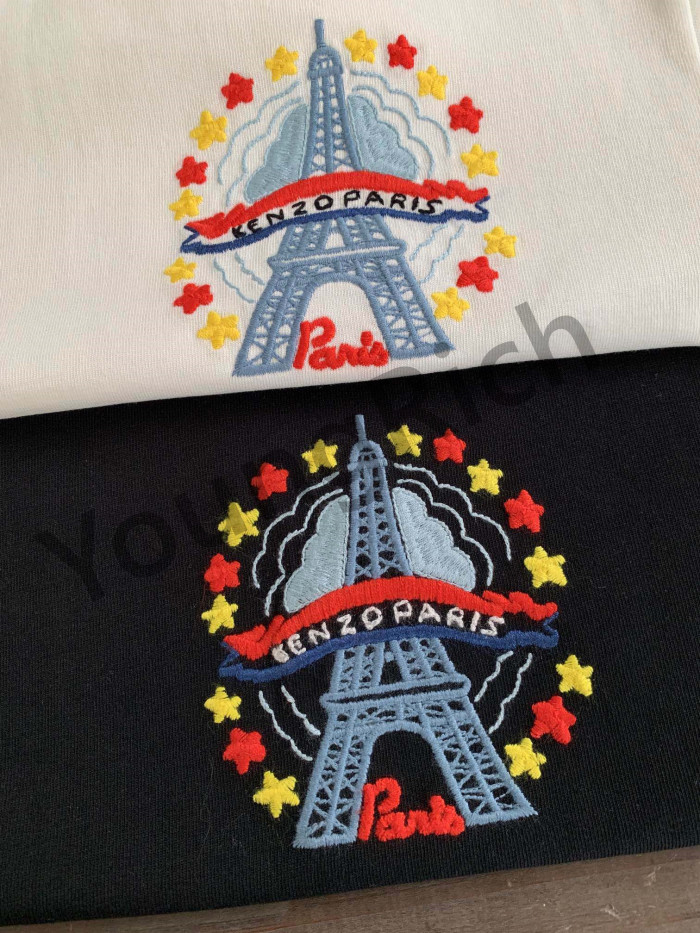 Paris Tower Wool Embroidered T-Shirt 2 colors