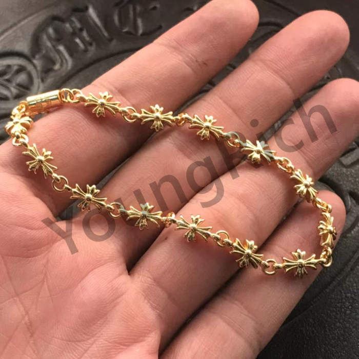 1:1 quality version Sterling Silver Gold Plated Cross Bracelet