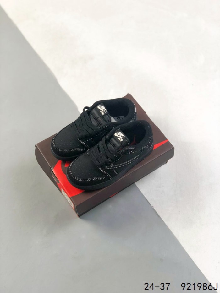 Solid Black Embroidered Basketball Board Shoes Kids Shoes