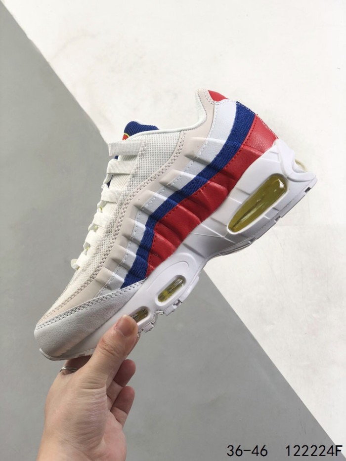Red and blue color clash air cushion sneakers