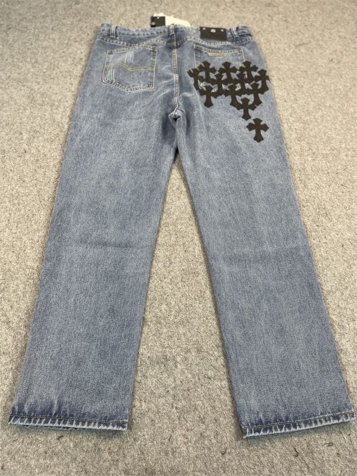 Black Cross Embroidered Distressed Jeans