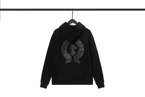Leather Embroidered Horseshoe Loop Zipper Sweatshirt 2 colors