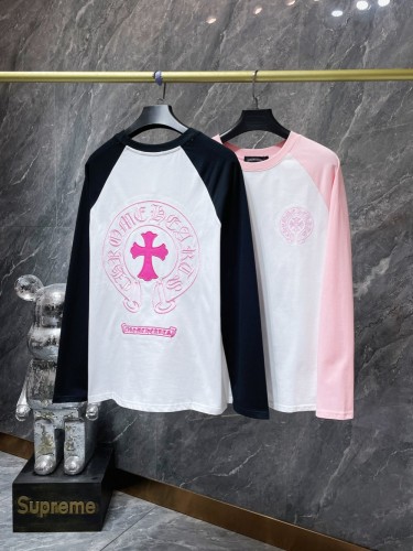 Pink Horseshoe Cross Embroidered Colorblocking Long Sleeve T-Shirt