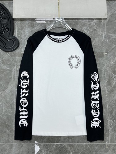 Black and white letters big horseshoe color combination long-sleeved T-shirt