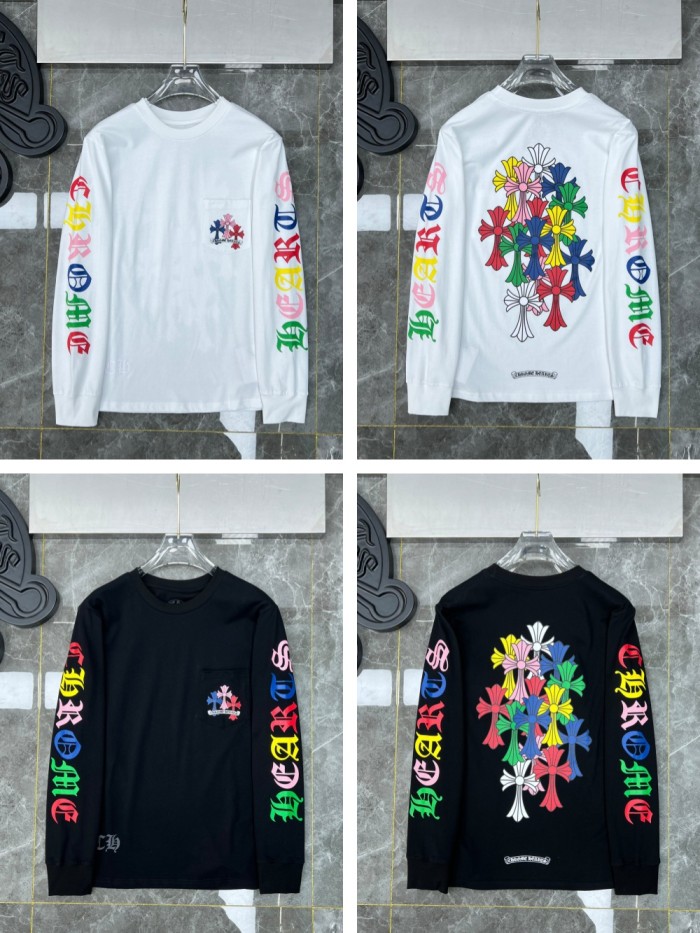 Classic Colorful Phantom Cross Letter Flower Arm Long Sleeve T-Shirt 2 colors