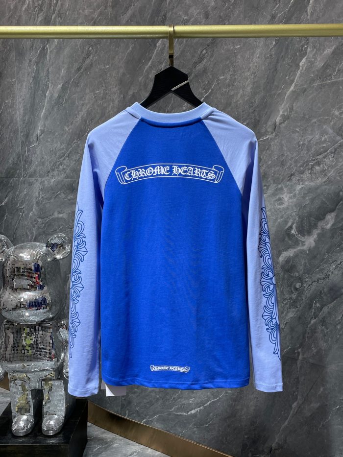 Klein Blue patchwork arm cross long sleeve T-shirt