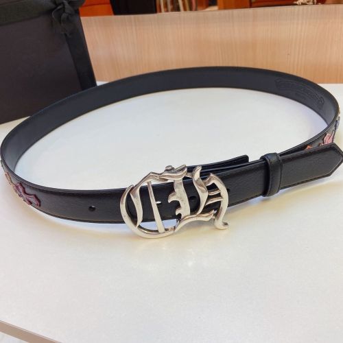 1:1 quality version Sanskrit Ch Monogram Sterling Brass Silver Plated Buckle Leather Belt 3 colors【Width 3.0 cm】