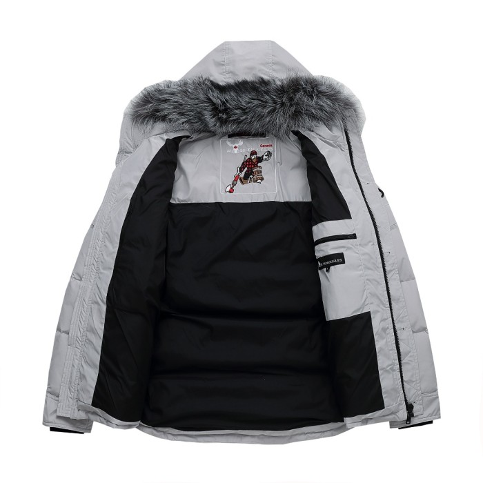 1:1 quality version Black Scissors Logo Sleeve Zipper Design Fur Collar Down Jacket 2 colors