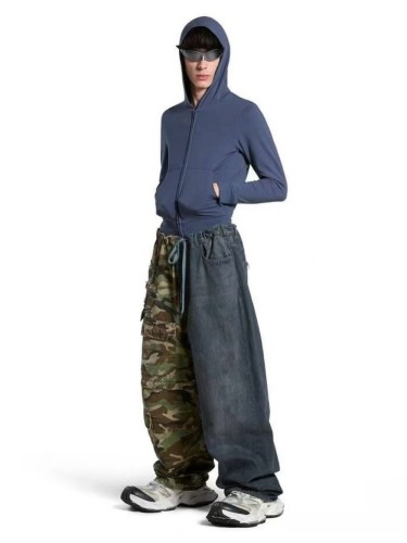 1:1 quality version Camo cloth patchwork ripped drawstring cargo jeans