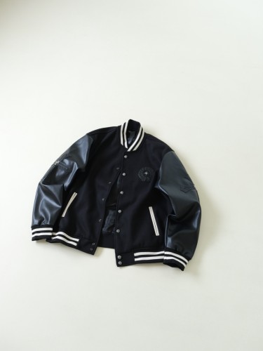 Horseshoe Cross Leather Sleeve Patchwork Baseball Jacket