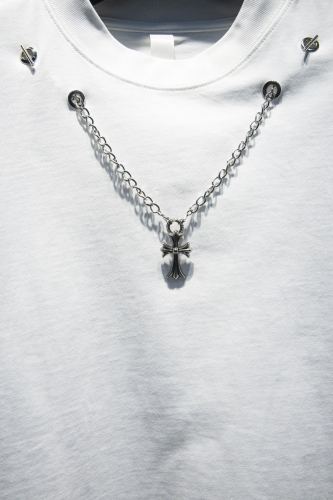 Crucifix Chain Embellished Ripped Long Sleeve T-Shirt 3 colors